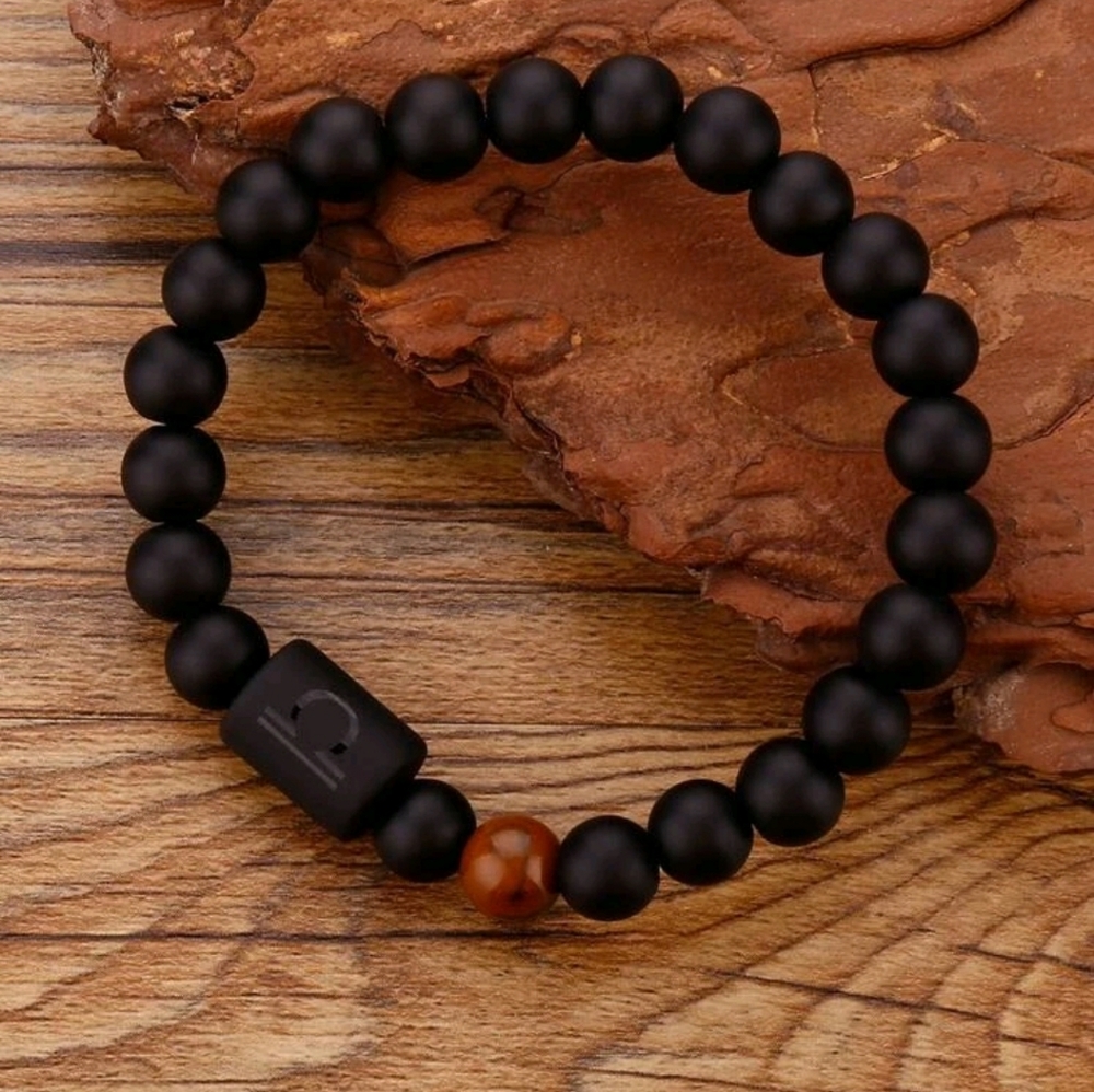 Unisex - Libra Zodiac Black Beaded Bracelet - Picture 1 of 6